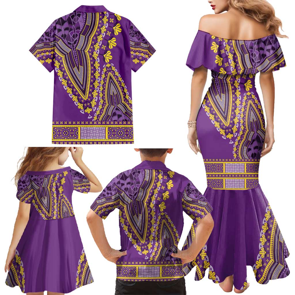 African Dashiki Family Matching Mermaid Dress and Hawaiian Shirt Luxury Violet LT7 - Wonder Print Shop