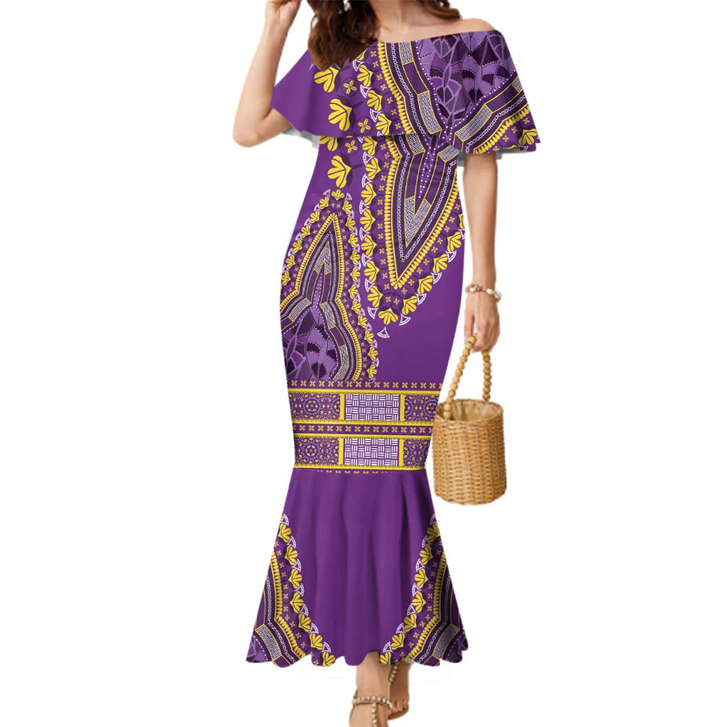 African Dashiki Family Matching Mermaid Dress and Hawaiian Shirt Luxury Violet LT7 - Wonder Print Shop