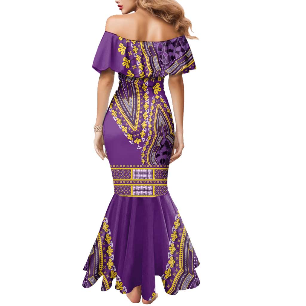 African Dashiki Family Matching Mermaid Dress and Hawaiian Shirt Luxury Violet LT7 - Wonder Print Shop