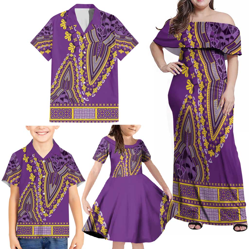 African Dashiki Family Matching Off Shoulder Maxi Dress and Hawaiian Shirt Luxury Violet LT7 - Wonder Print Shop