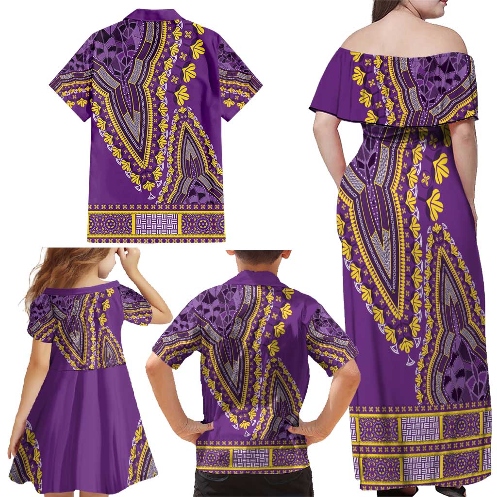 African Dashiki Family Matching Off Shoulder Maxi Dress and Hawaiian Shirt Luxury Violet LT7 - Wonder Print Shop