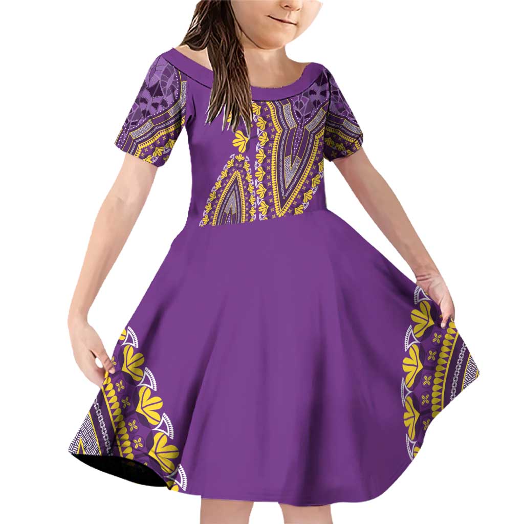 African Dashiki Family Matching Off Shoulder Short Dress and Hawaiian Shirt Luxury Violet LT7 - Wonder Print Shop