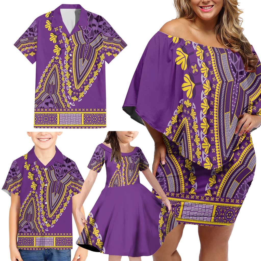 African Dashiki Family Matching Off Shoulder Short Dress and Hawaiian Shirt Luxury Violet LT7 - Wonder Print Shop