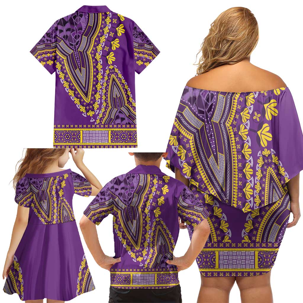African Dashiki Family Matching Off Shoulder Short Dress and Hawaiian Shirt Luxury Violet LT7 - Wonder Print Shop