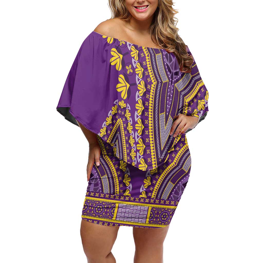 African Dashiki Family Matching Off Shoulder Short Dress and Hawaiian Shirt Luxury Violet LT7 - Wonder Print Shop