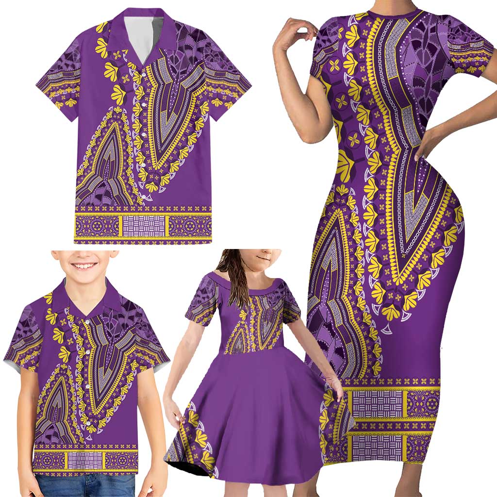 African Dashiki Family Matching Short Sleeve Bodycon Dress and Hawaiian Shirt Luxury Violet - Wonder Print Shop