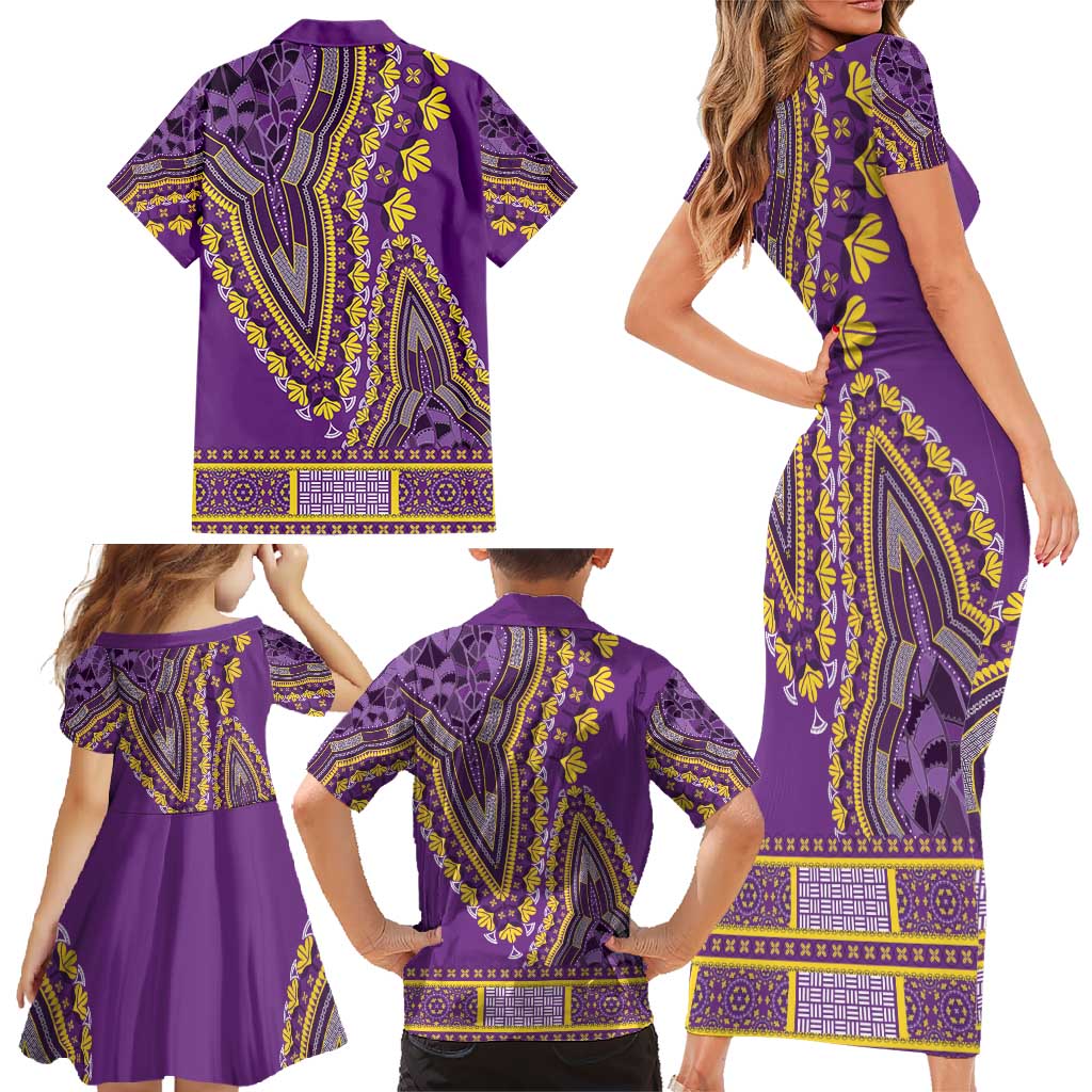 African Dashiki Family Matching Short Sleeve Bodycon Dress and Hawaiian Shirt Luxury Violet - Wonder Print Shop