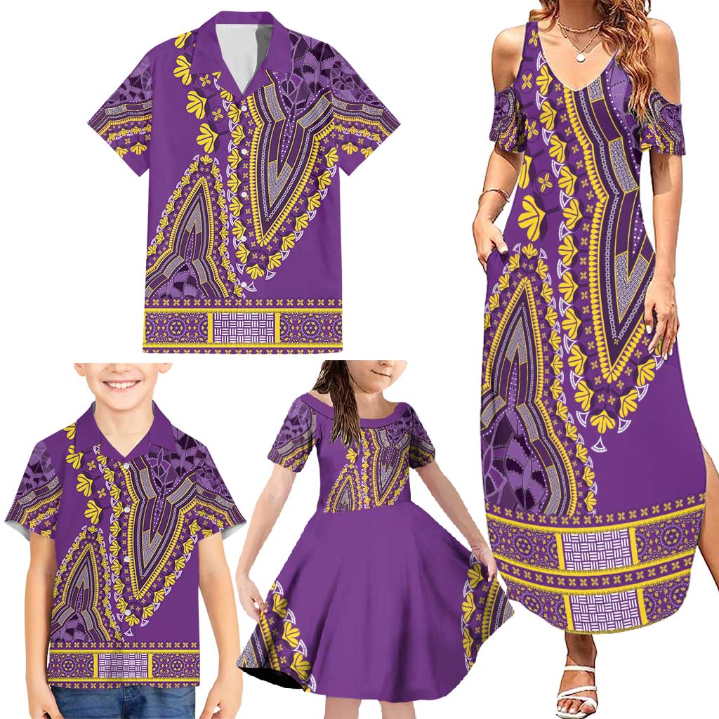 African Dashiki Family Matching Summer Maxi Dress and Hawaiian Shirt Luxury Violet - Wonder Print Shop