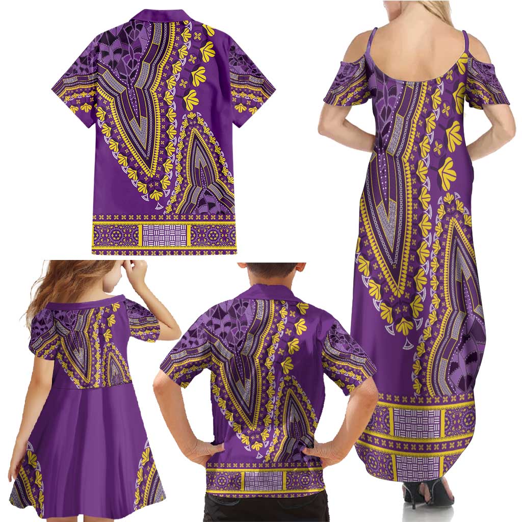 African Dashiki Family Matching Summer Maxi Dress and Hawaiian Shirt Luxury Violet - Wonder Print Shop