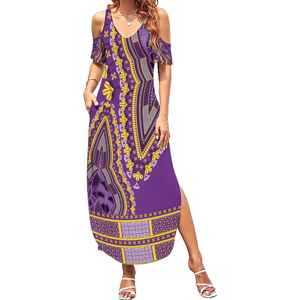 African Dashiki Family Matching Summer Maxi Dress and Hawaiian Shirt Luxury Violet - Wonder Print Shop