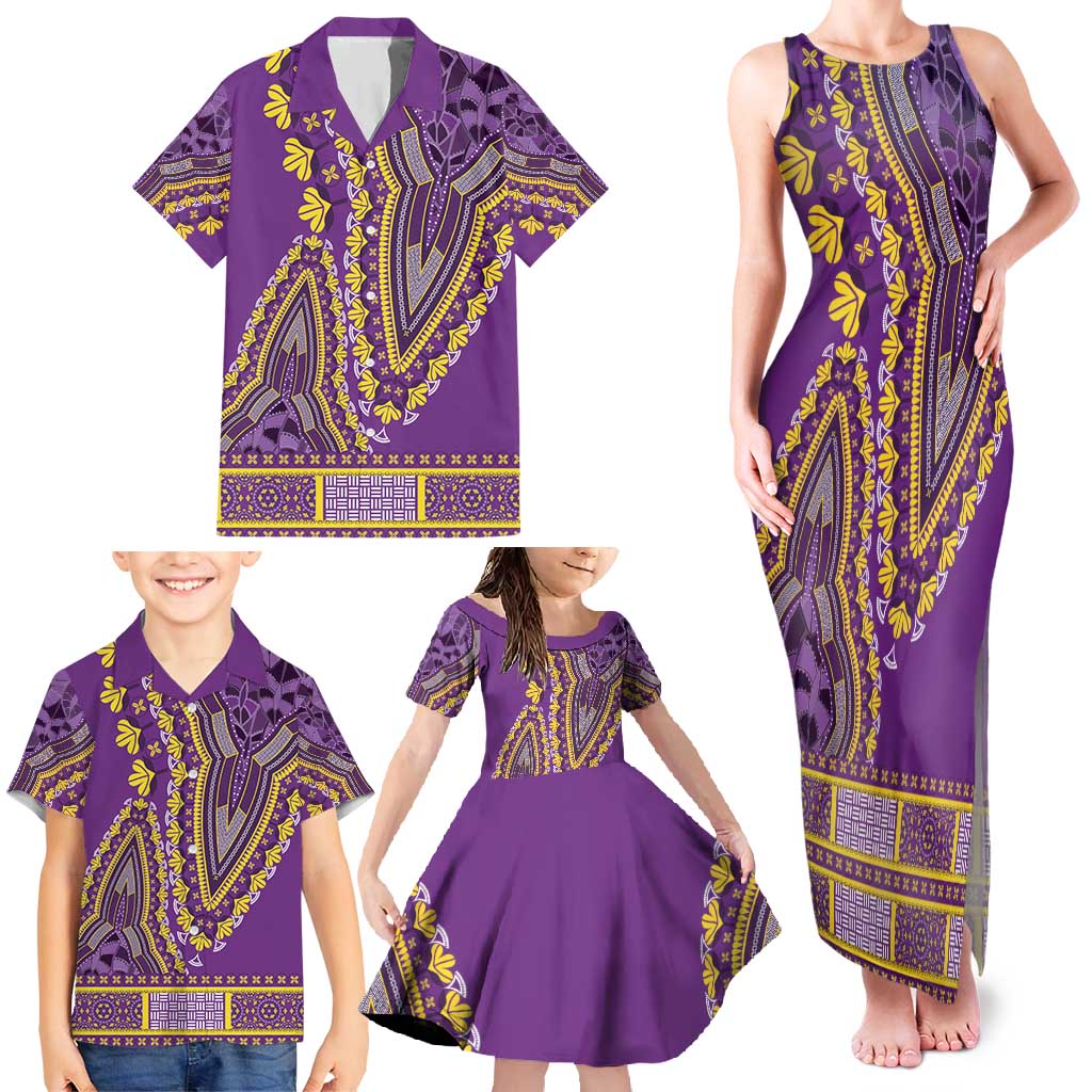 African Dashiki Family Matching Tank Maxi Dress and Hawaiian Shirt Luxury Violet - Wonder Print Shop