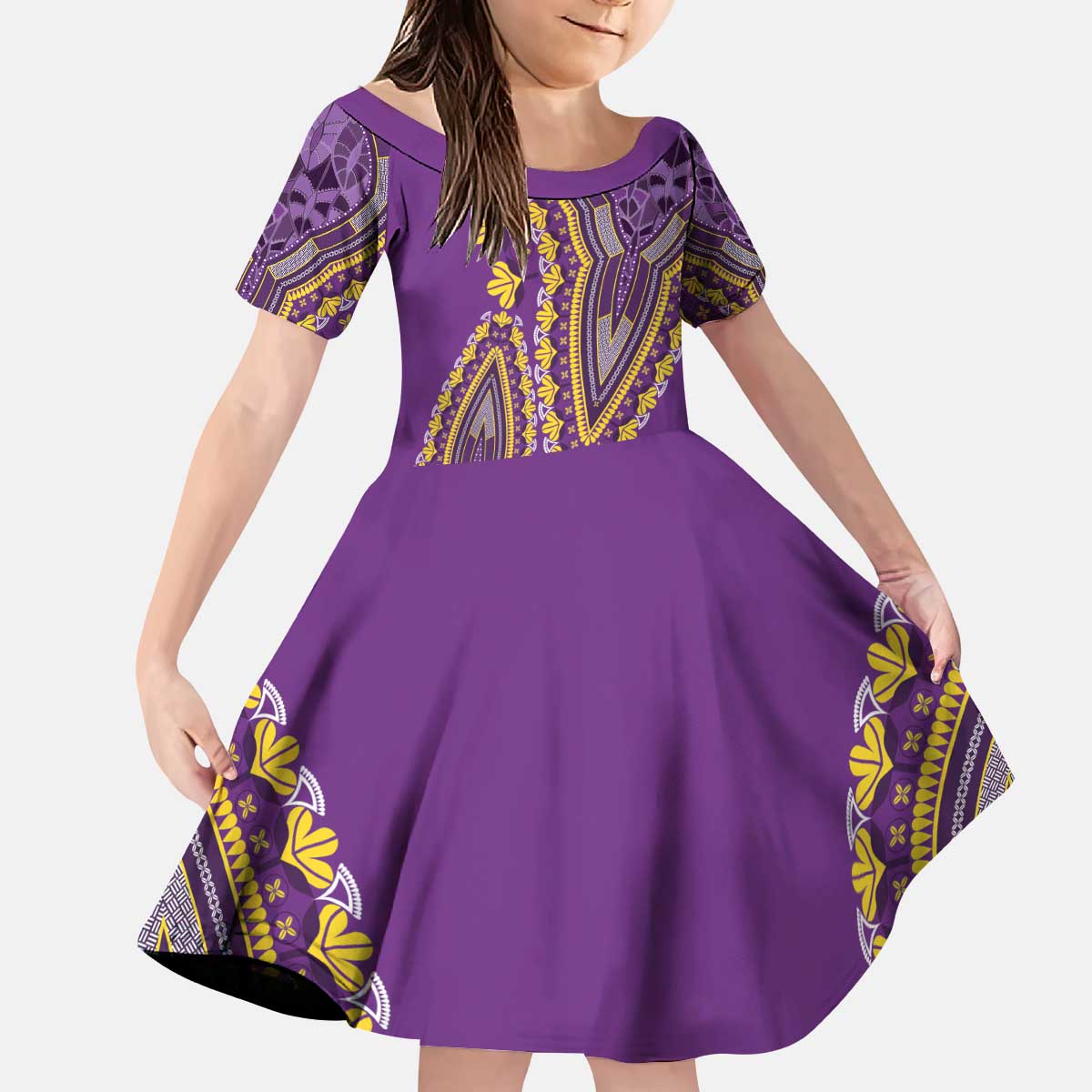 African Dashiki Kid Short Sleeve Dress Luxury Violet - Wonder Print Shop
