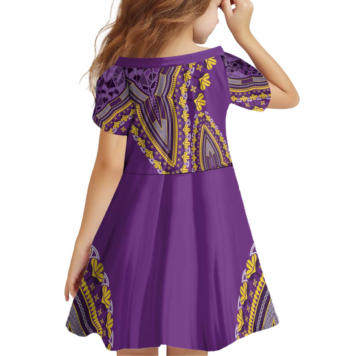 African Dashiki Kid Short Sleeve Dress Luxury Violet - Wonder Print Shop
