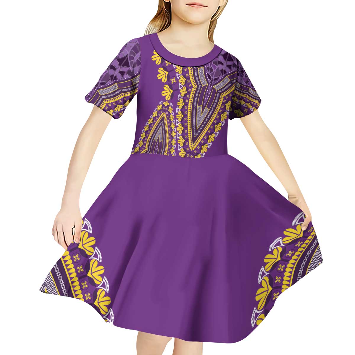 African Dashiki Kid Short Sleeve Dress Luxury Violet - Wonder Print Shop