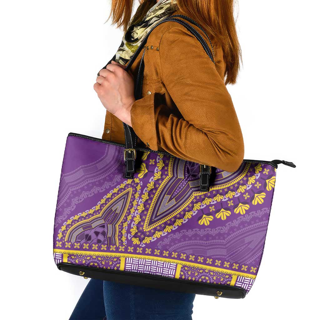 African Dashiki Leather Tote Bag Luxury Violet - Wonder Print Shop