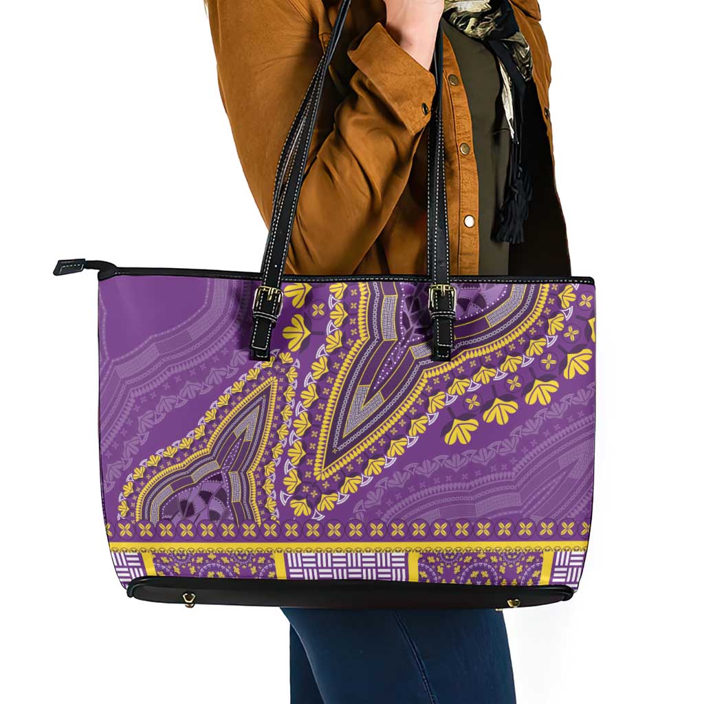 African Dashiki Leather Tote Bag Luxury Violet - Wonder Print Shop