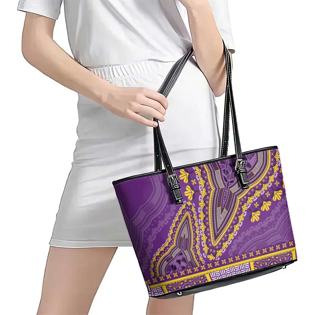 African Dashiki Leather Tote Bag Luxury Violet - Wonder Print Shop