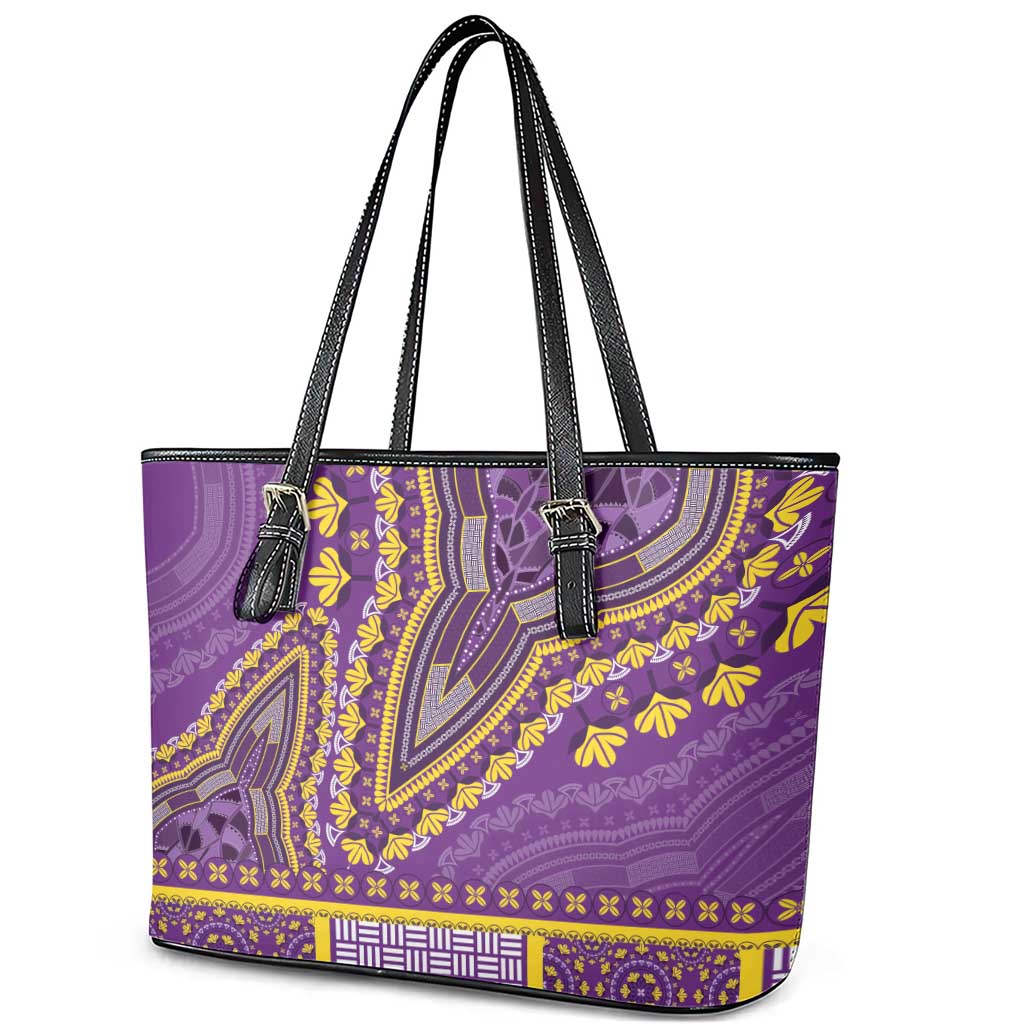 African Dashiki Leather Tote Bag Luxury Violet - Wonder Print Shop