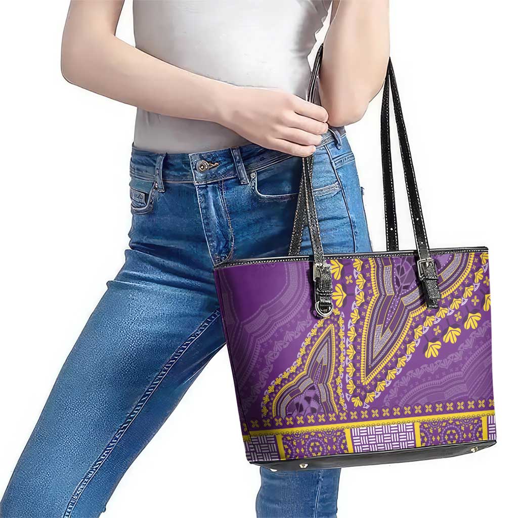African Dashiki Leather Tote Bag Luxury Violet - Wonder Print Shop