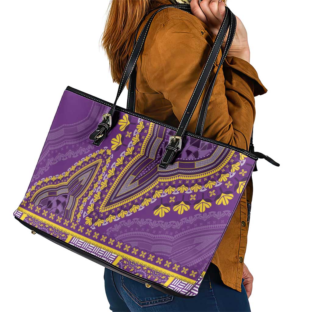 African Dashiki Leather Tote Bag Luxury Violet - Wonder Print Shop