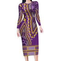 African Dashiki Long Sleeve Bodycon Dress Luxury Violet - Wonder Print Shop