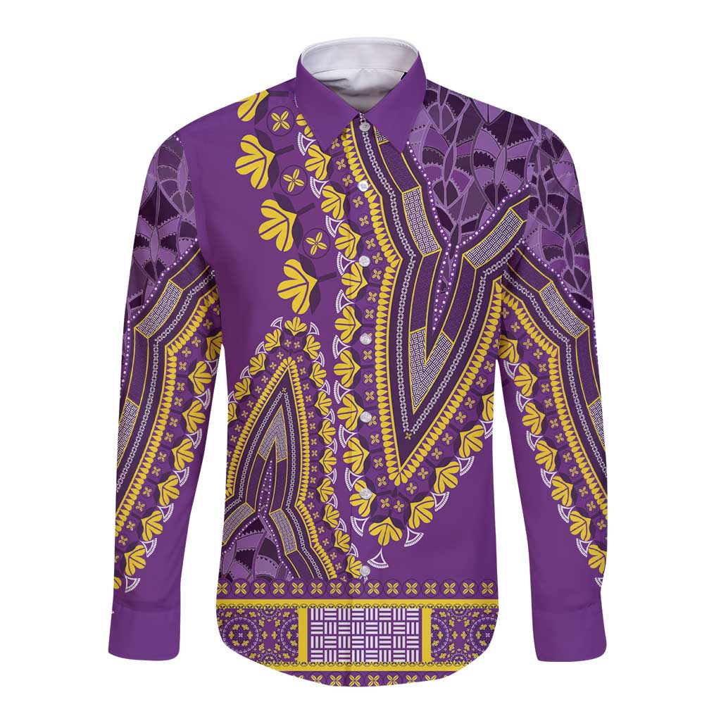 African Dashiki Long Sleeve Button Shirt Luxury Violet - Wonder Print Shop