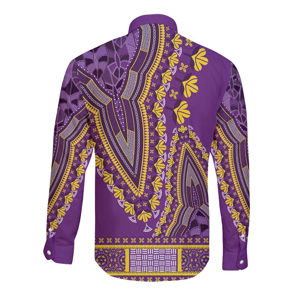 African Dashiki Long Sleeve Button Shirt Luxury Violet - Wonder Print Shop