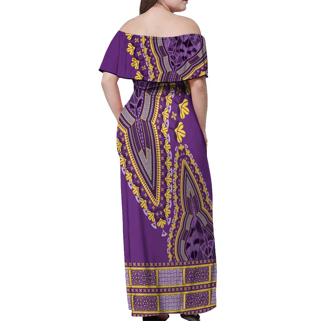 African Dashiki Off Shoulder Maxi Dress Luxury Violet - Wonder Print Shop