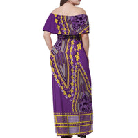 African Dashiki Off Shoulder Maxi Dress Luxury Violet - Wonder Print Shop