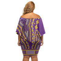 African Dashiki Off Shoulder Short Dress Luxury Violet - Wonder Print Shop