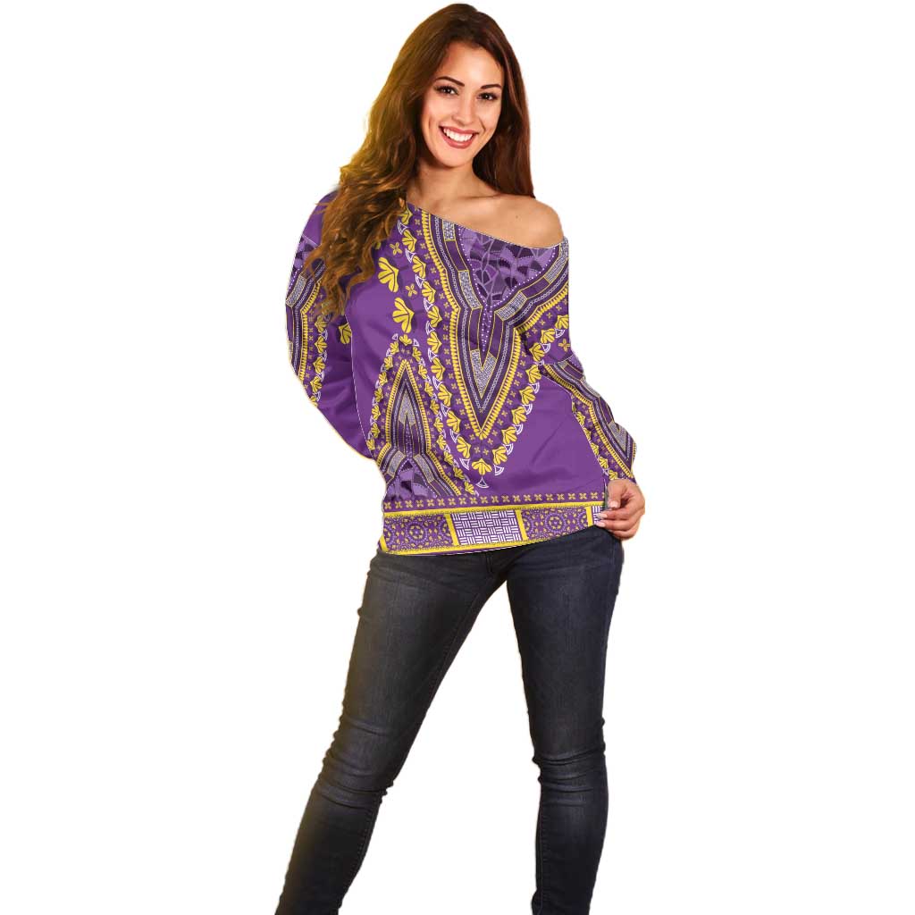African Dashiki Off Shoulder Sweater Luxury Violet - Wonder Print Shop