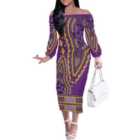African Dashiki Off The Shoulder Long Sleeve Dress Luxury Violet - Wonder Print Shop