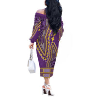 African Dashiki Off The Shoulder Long Sleeve Dress Luxury Violet - Wonder Print Shop