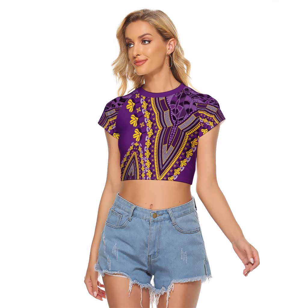 African Dashiki Raglan Cropped T Shirt Luxury Violet - Wonder Print Shop