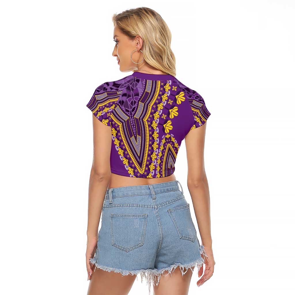 African Dashiki Raglan Cropped T Shirt Luxury Violet - Wonder Print Shop