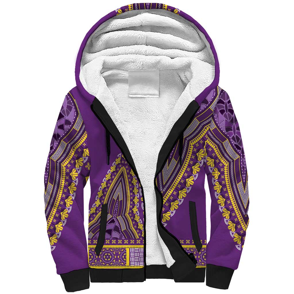 African Dashiki Sherpa Hoodie Luxury Violet - Wonder Print Shop