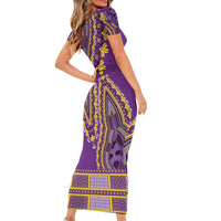 African Dashiki Short Sleeve Bodycon Dress Luxury Violet - Wonder Print Shop