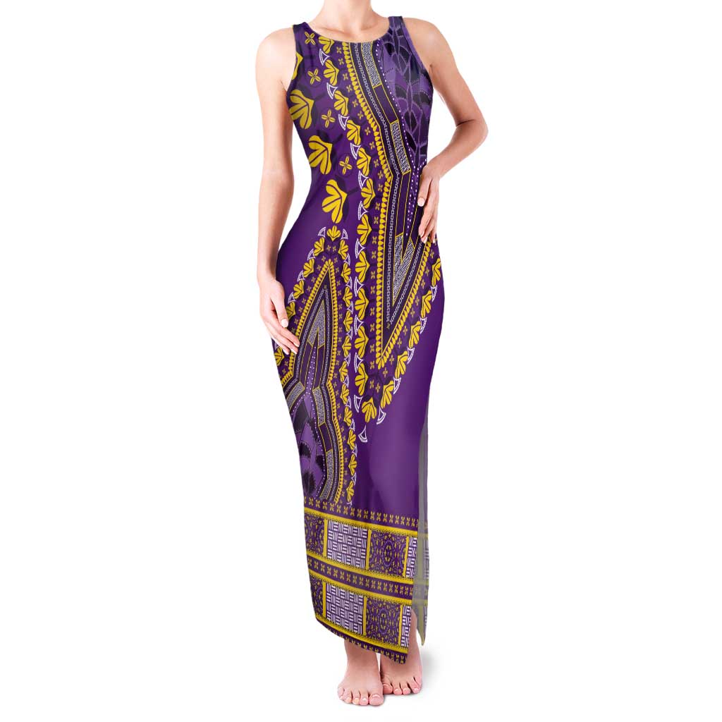 African Dashiki Tank Maxi Dress Luxury Violet - Wonder Print Shop