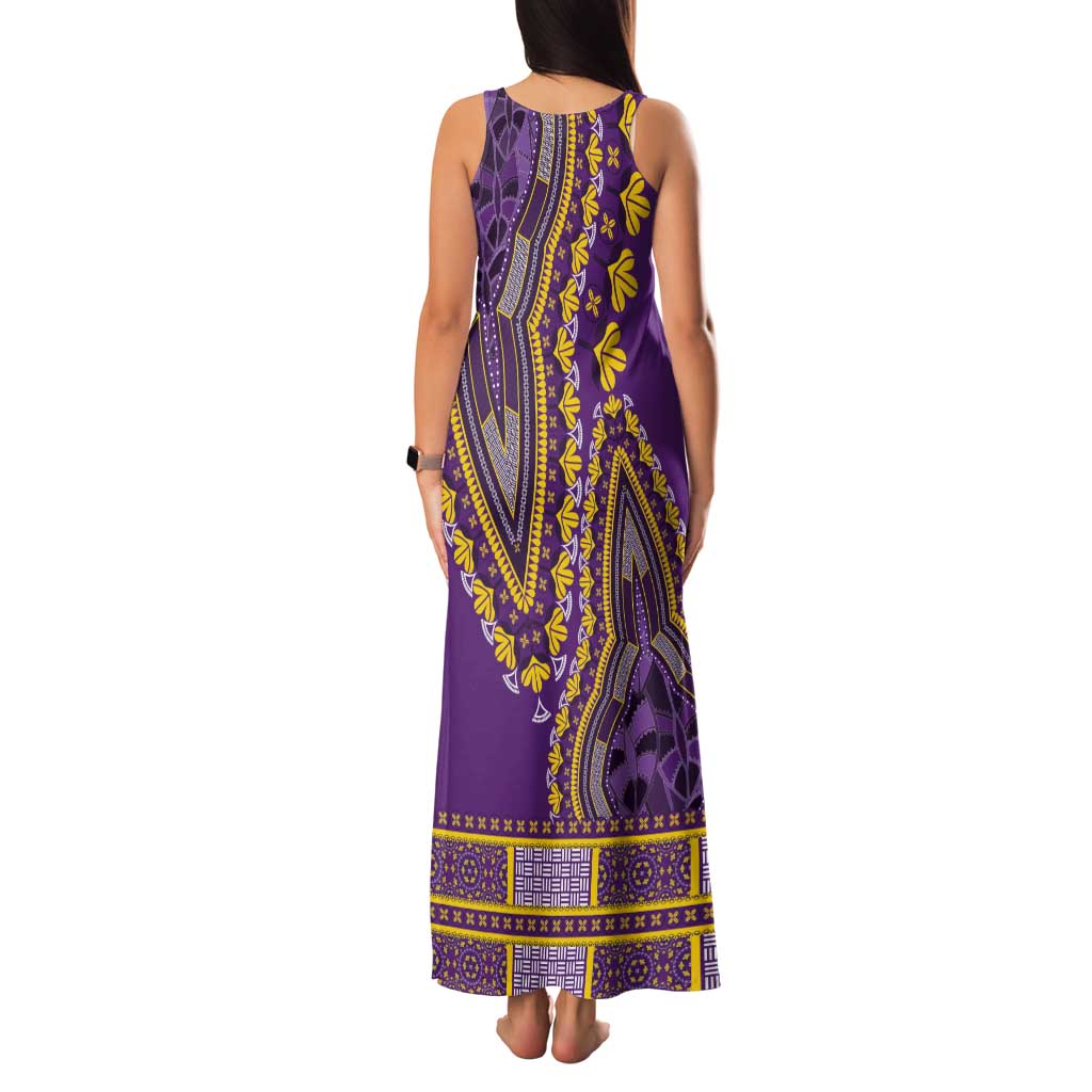 African Dashiki Tank Maxi Dress Luxury Violet - Wonder Print Shop