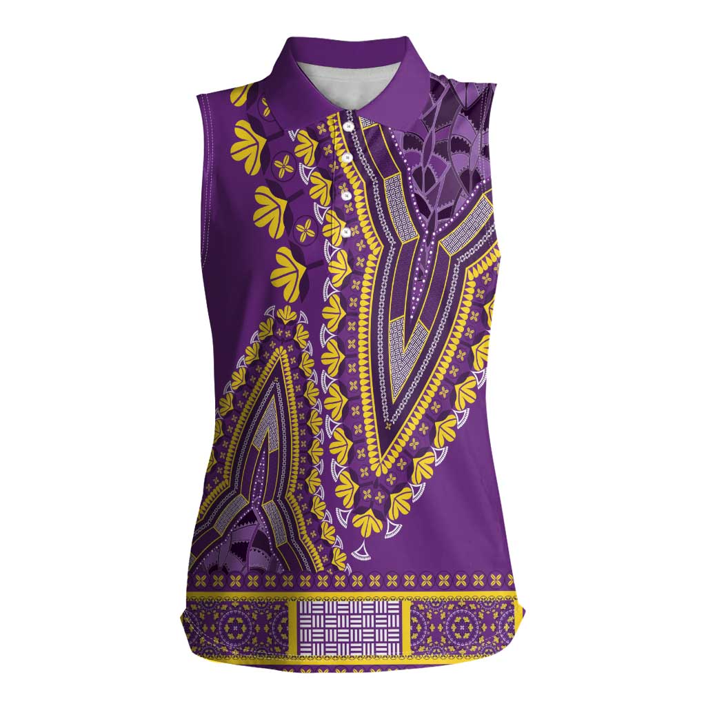 African Dashiki Women Sleeveless Polo Shirt Luxury Violet - Wonder Print Shop