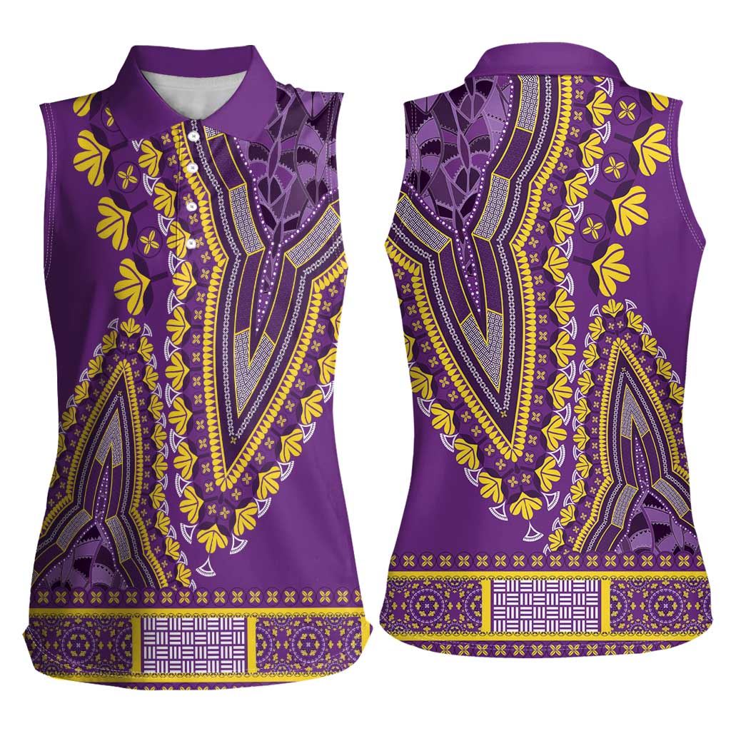 African Dashiki Women Sleeveless Polo Shirt Luxury Violet - Wonder Print Shop