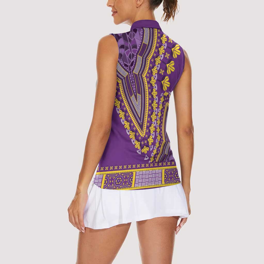 African Dashiki Women Sleeveless Polo Shirt Luxury Violet - Wonder Print Shop