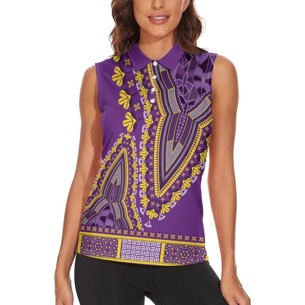 African Dashiki Women Sleeveless Polo Shirt Luxury Violet - Wonder Print Shop