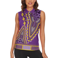 African Dashiki Women Sleeveless Polo Shirt Luxury Violet - Wonder Print Shop
