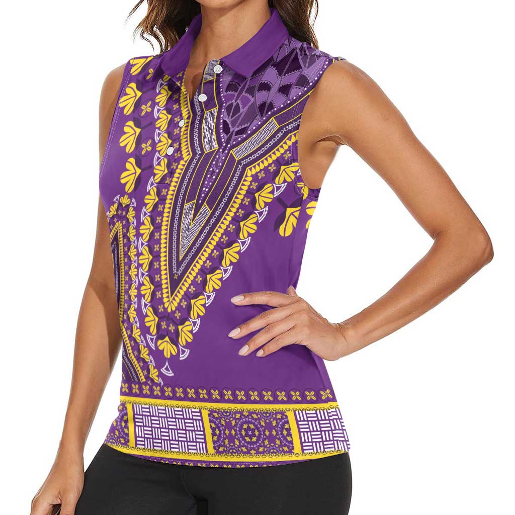 African Dashiki Women Sleeveless Polo Shirt Luxury Violet - Wonder Print Shop