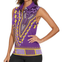 African Dashiki Women Sleeveless Polo Shirt Luxury Violet - Wonder Print Shop