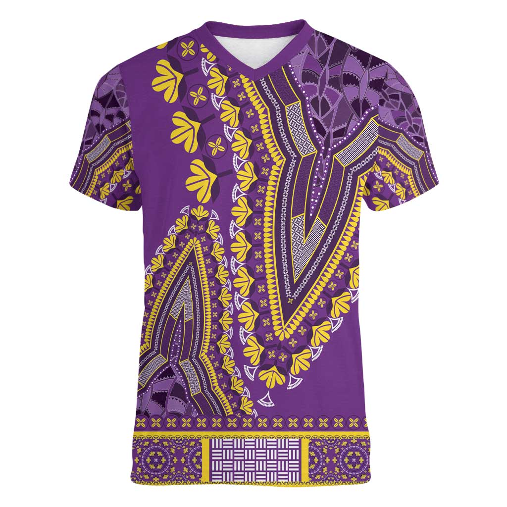 African Dashiki Women V-Neck T-Shirt Luxury Violet - Wonder Print Shop