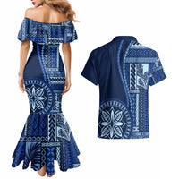 Samoa Siapo Motif Couples Matching Mermaid Dress and Hawaiian Shirt Classic Style - Bue Ver LT7 - Wonder Print Shop