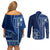Samoa Siapo Motif Couples Matching Off Shoulder Short Dress and Long Sleeve Button Shirt Classic Style - Bue Ver LT7 - Wonder Print Shop
