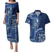 Samoa Siapo Motif Couples Matching Puletasi Dress and Hawaiian Shirt Classic Style - Bue Ver LT7 - Wonder Print Shop